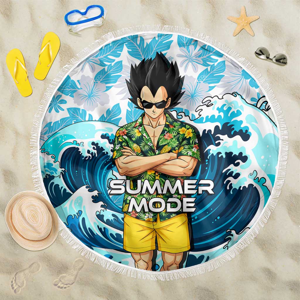 Vegeta Dragon Ball Summer Theme Beach Blanket with Hawaiian Shirt Sunglasses Shenron and Ocean Wave Background - The Mazicc