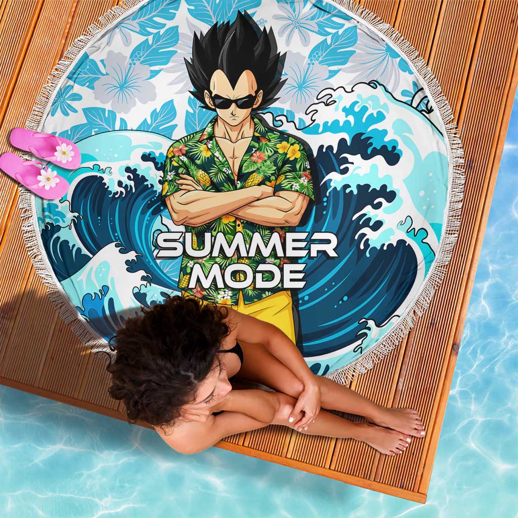 Vegeta Dragon Ball Summer Theme Beach Blanket with Hawaiian Shirt Sunglasses Shenron and Ocean Wave Background - The Mazicc
