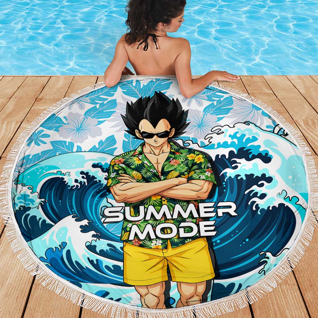 Vegeta Dragon Ball Summer Theme Beach Blanket with Hawaiian Shirt Sunglasses Shenron and Ocean Wave Background - The Mazicc