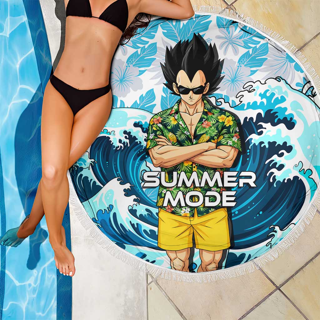 Vegeta Dragon Ball Summer Theme Beach Blanket with Hawaiian Shirt Sunglasses Shenron and Ocean Wave Background - The Mazicc