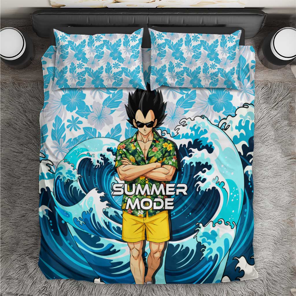 Vegeta Dragon Ball Summer Theme Bedding Set with Hawaiian Shirt Sunglasses Shenron and Ocean Wave Background - The Mazicc