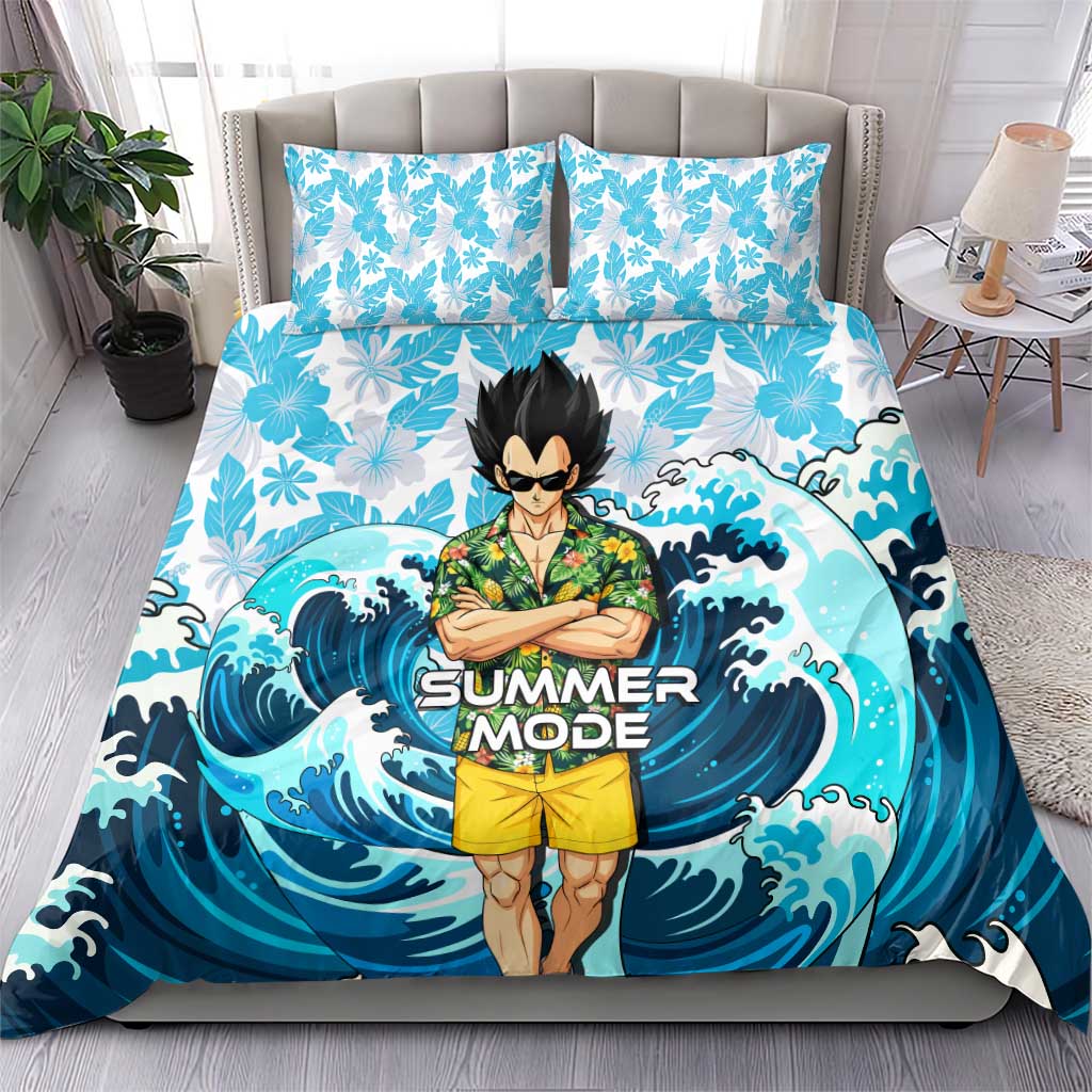 Vegeta Dragon Ball Summer Theme Bedding Set with Hawaiian Shirt Sunglasses Shenron and Ocean Wave Background - The Mazicc
