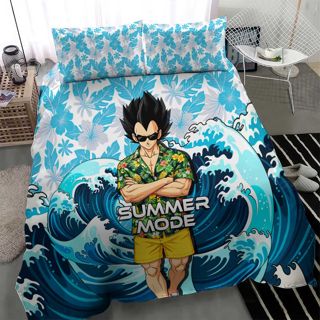 Vegeta Dragon Ball Summer Theme Bedding Set with Hawaiian Shirt Sunglasses Shenron and Ocean Wave Background - The Mazicc