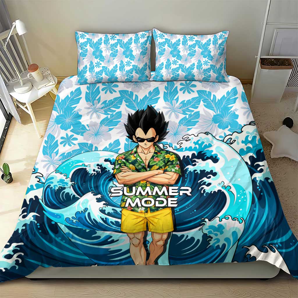 Vegeta Dragon Ball Summer Theme Bedding Set with Hawaiian Shirt Sunglasses Shenron and Ocean Wave Background - The Mazicc