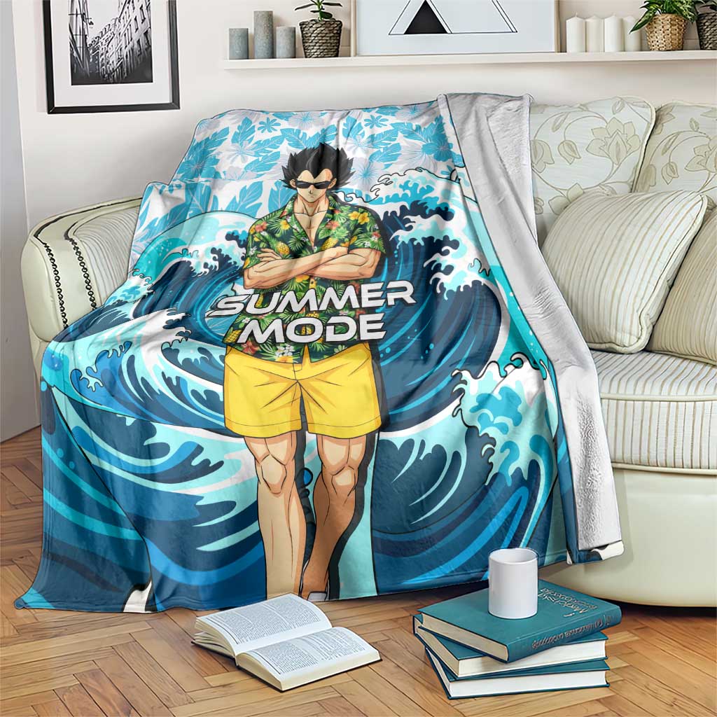 Vegeta Dragon Ball Summer Theme Blanket with Hawaiian Shirt Sunglasses Shenron and Ocean Wave Background - The Mazicc