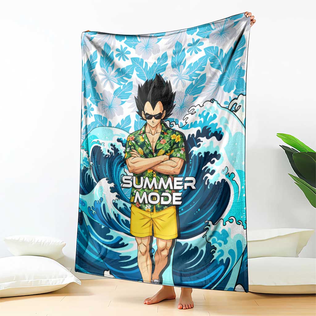 Vegeta Dragon Ball Summer Theme Blanket with Hawaiian Shirt Sunglasses Shenron and Ocean Wave Background - The Mazicc