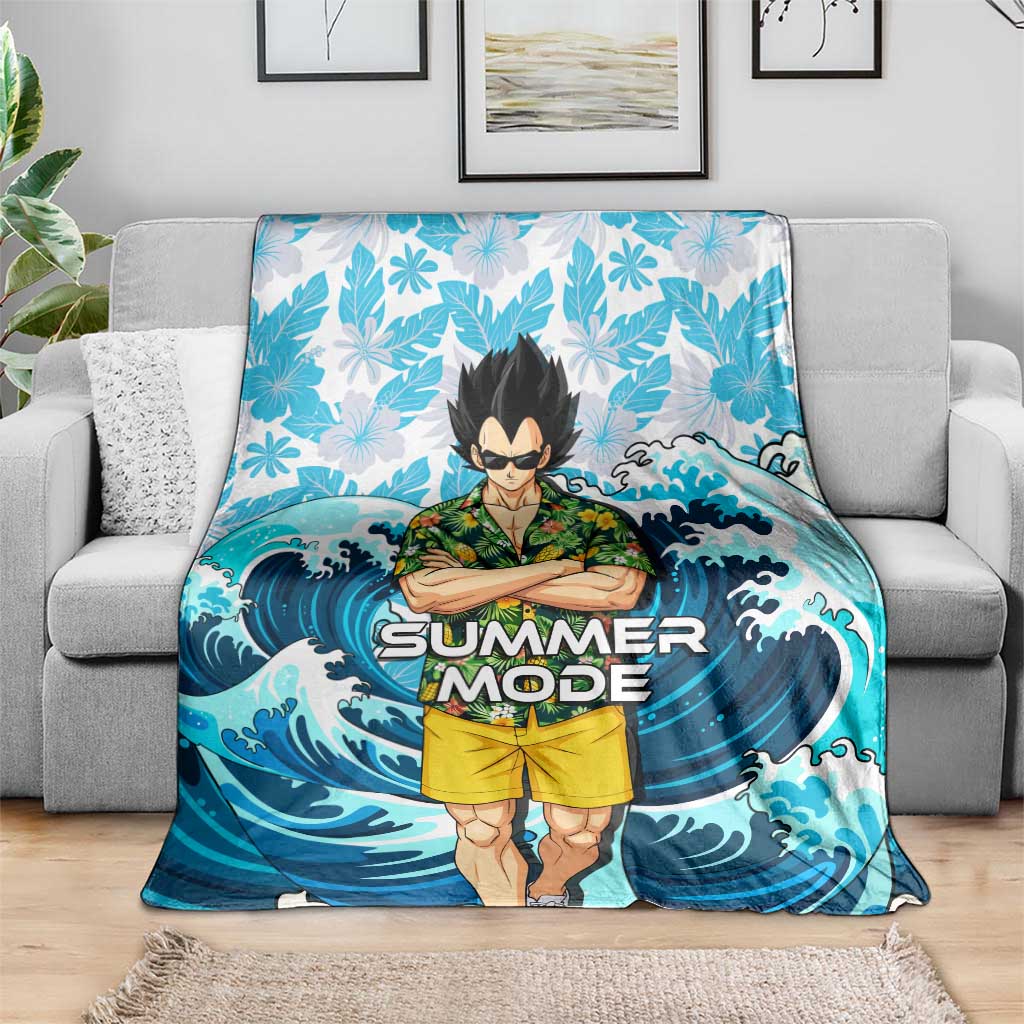 Vegeta Dragon Ball Summer Theme Blanket with Hawaiian Shirt Sunglasses Shenron and Ocean Wave Background - The Mazicc