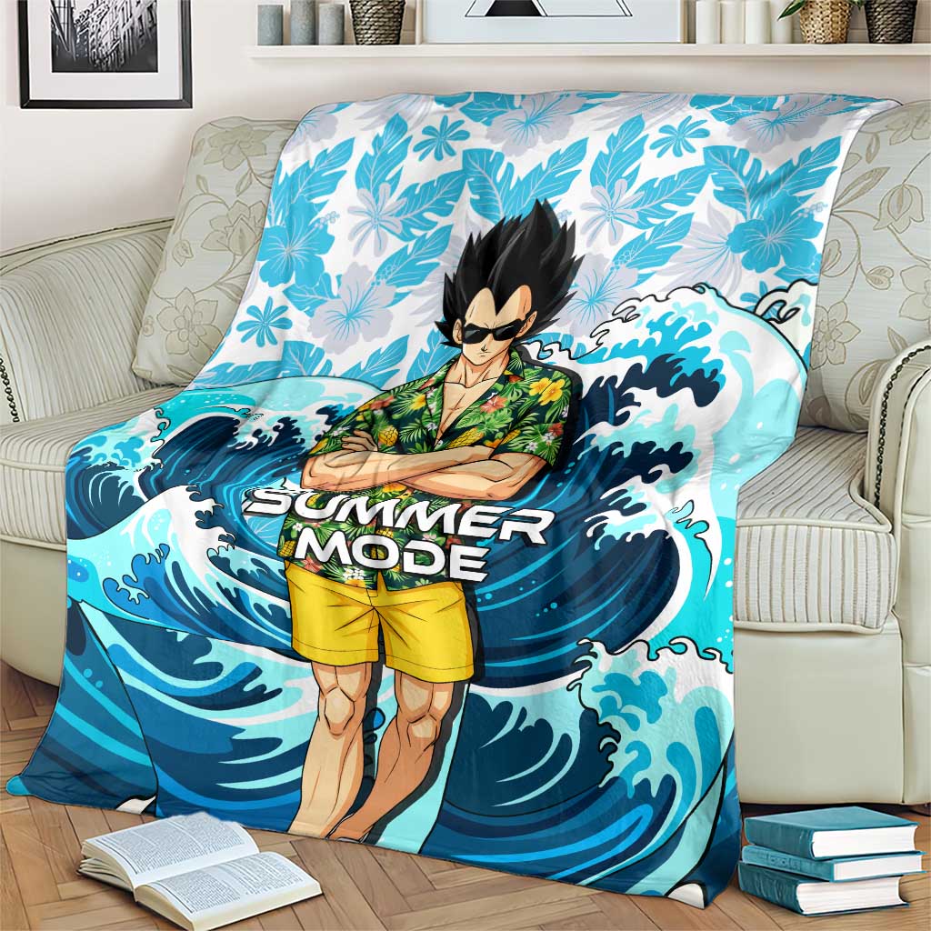 Vegeta Dragon Ball Summer Theme Blanket with Hawaiian Shirt Sunglasses Shenron and Ocean Wave Background - The Mazicc