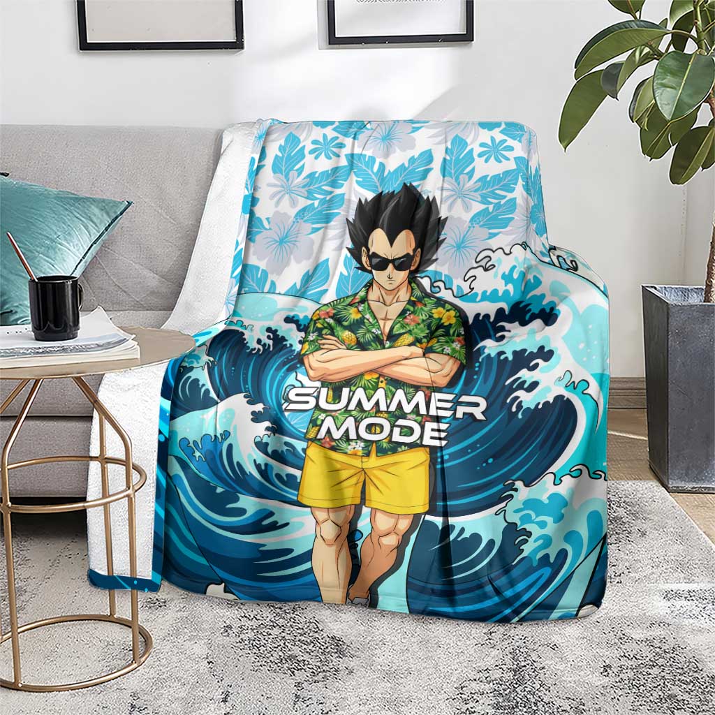 Vegeta Dragon Ball Summer Theme Blanket with Hawaiian Shirt Sunglasses Shenron and Ocean Wave Background - The Mazicc