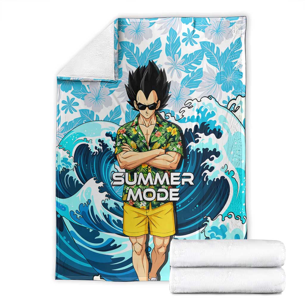 Vegeta Dragon Ball Summer Theme Blanket with Hawaiian Shirt Sunglasses Shenron and Ocean Wave Background - The Mazicc