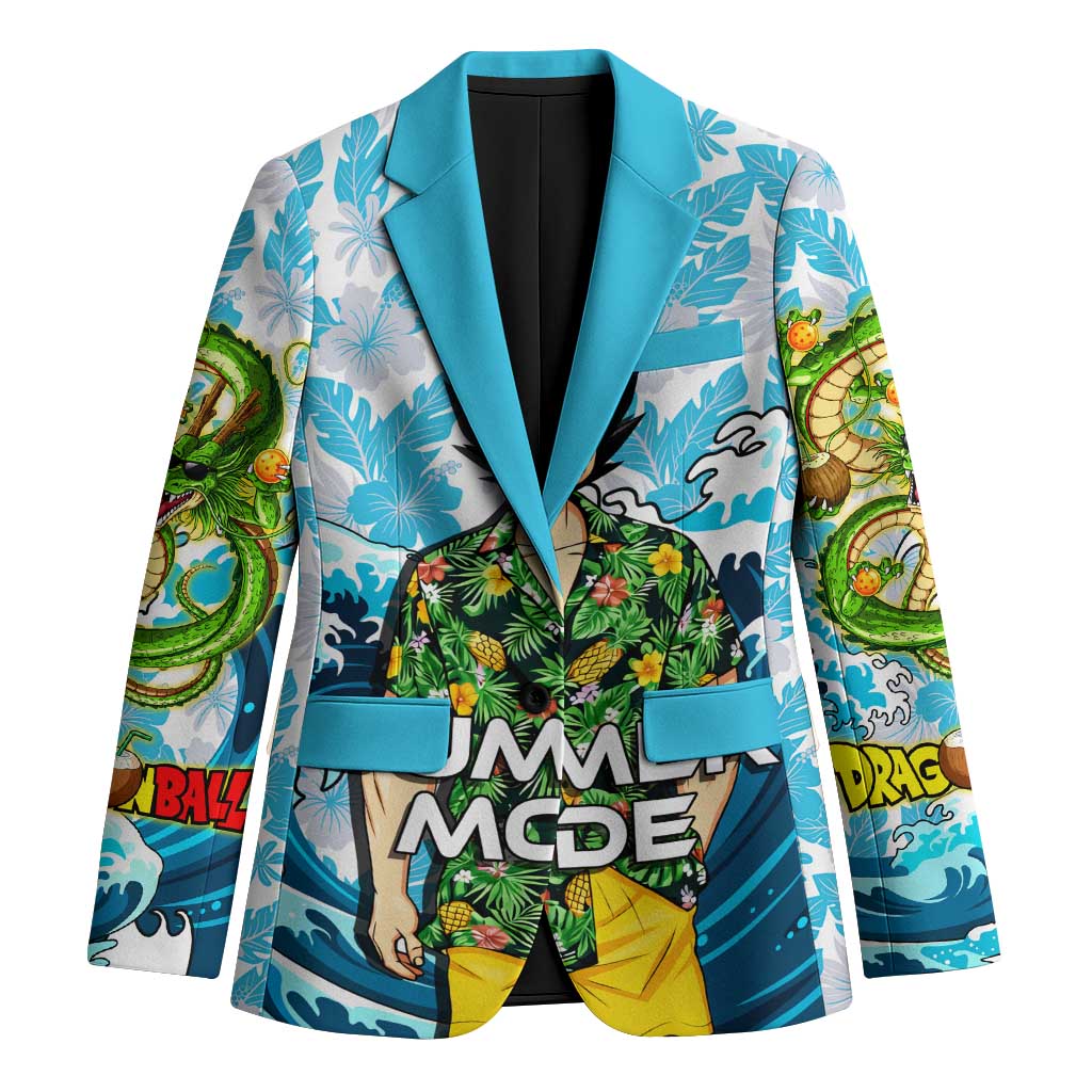 Vegeta Dragon Ball Summer Theme Blazer with Hawaiian Shirt Sunglasses Shenron and Ocean Wave Background - The Mazicc