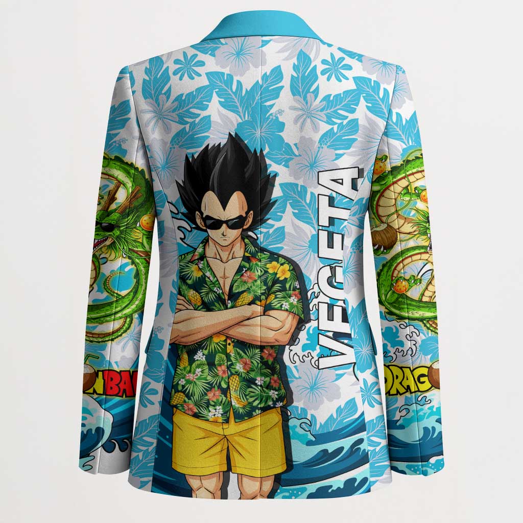 Vegeta Dragon Ball Summer Theme Blazer with Hawaiian Shirt Sunglasses Shenron and Ocean Wave Background - The Mazicc