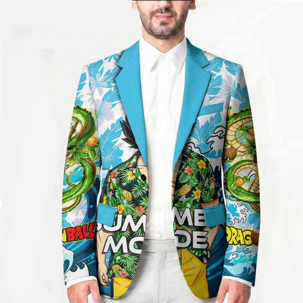 Vegeta Dragon Ball Summer Theme Blazer with Hawaiian Shirt Sunglasses Shenron and Ocean Wave Background - The Mazicc