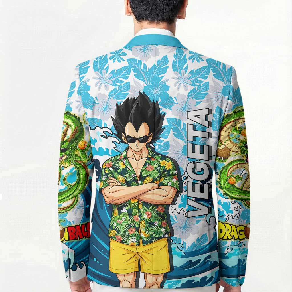 Vegeta Dragon Ball Summer Theme Blazer with Hawaiian Shirt Sunglasses Shenron and Ocean Wave Background - The Mazicc