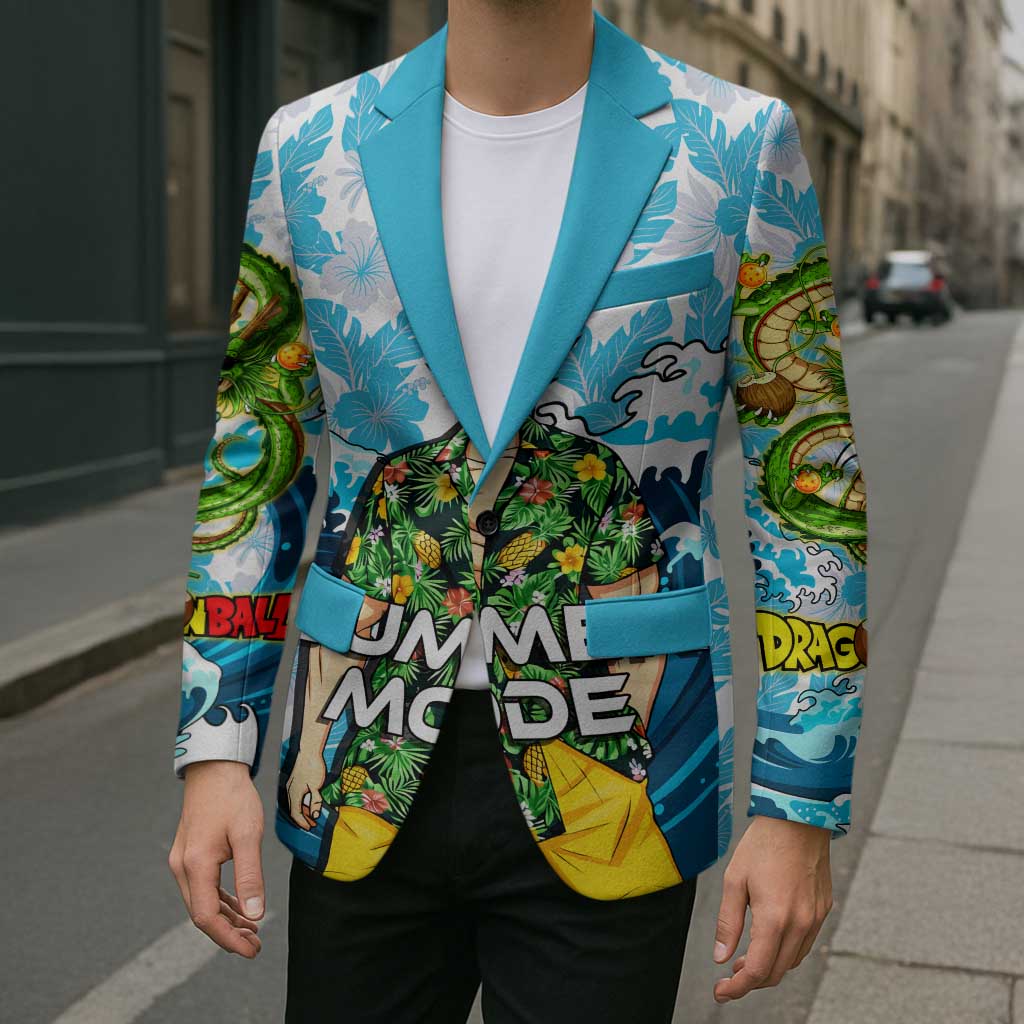 Vegeta Dragon Ball Summer Theme Blazer with Hawaiian Shirt Sunglasses Shenron and Ocean Wave Background - The Mazicc