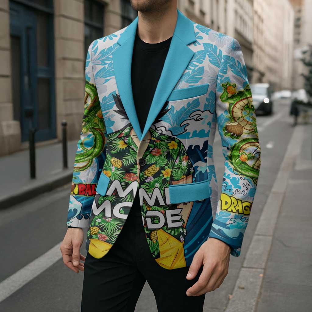 Vegeta Dragon Ball Summer Theme Blazer with Hawaiian Shirt Sunglasses Shenron and Ocean Wave Background - The Mazicc