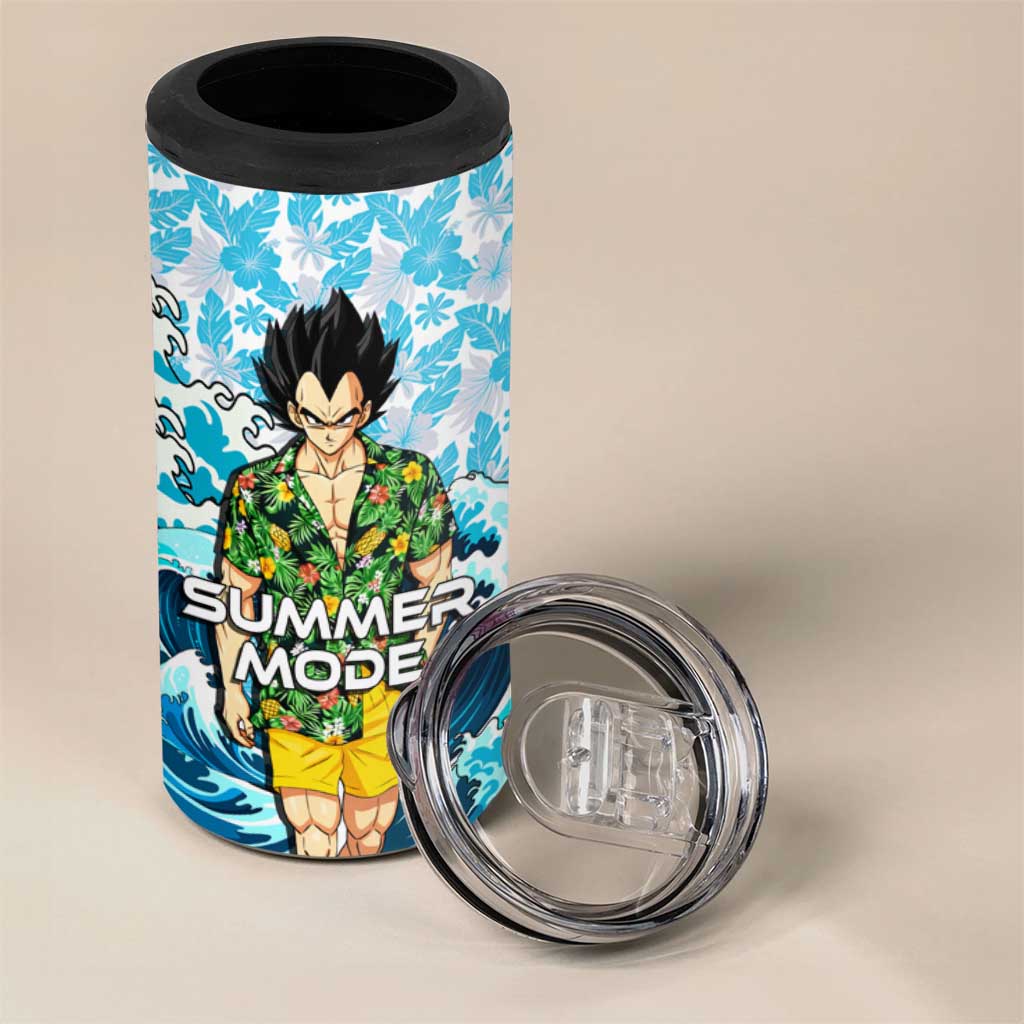 Vegeta Dragon Ball Summer Theme 4 in 1 Can Cooler Tumbler with Hawaiian Shirt Sunglasses Shenron and Ocean Wave Background - The Mazicc