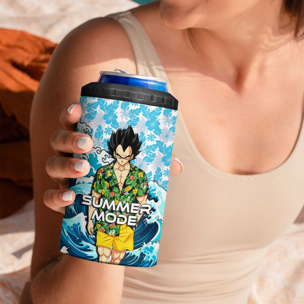 Vegeta Dragon Ball Summer Theme 4 in 1 Can Cooler Tumbler with Hawaiian Shirt Sunglasses Shenron and Ocean Wave Background - The Mazicc