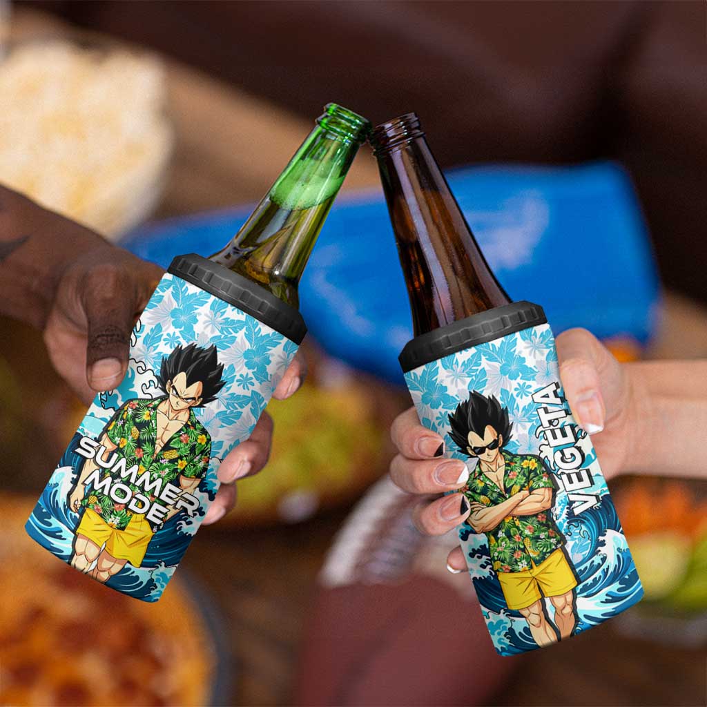 Vegeta Dragon Ball Summer Theme 4 in 1 Can Cooler Tumbler with Hawaiian Shirt Sunglasses Shenron and Ocean Wave Background - The Mazicc