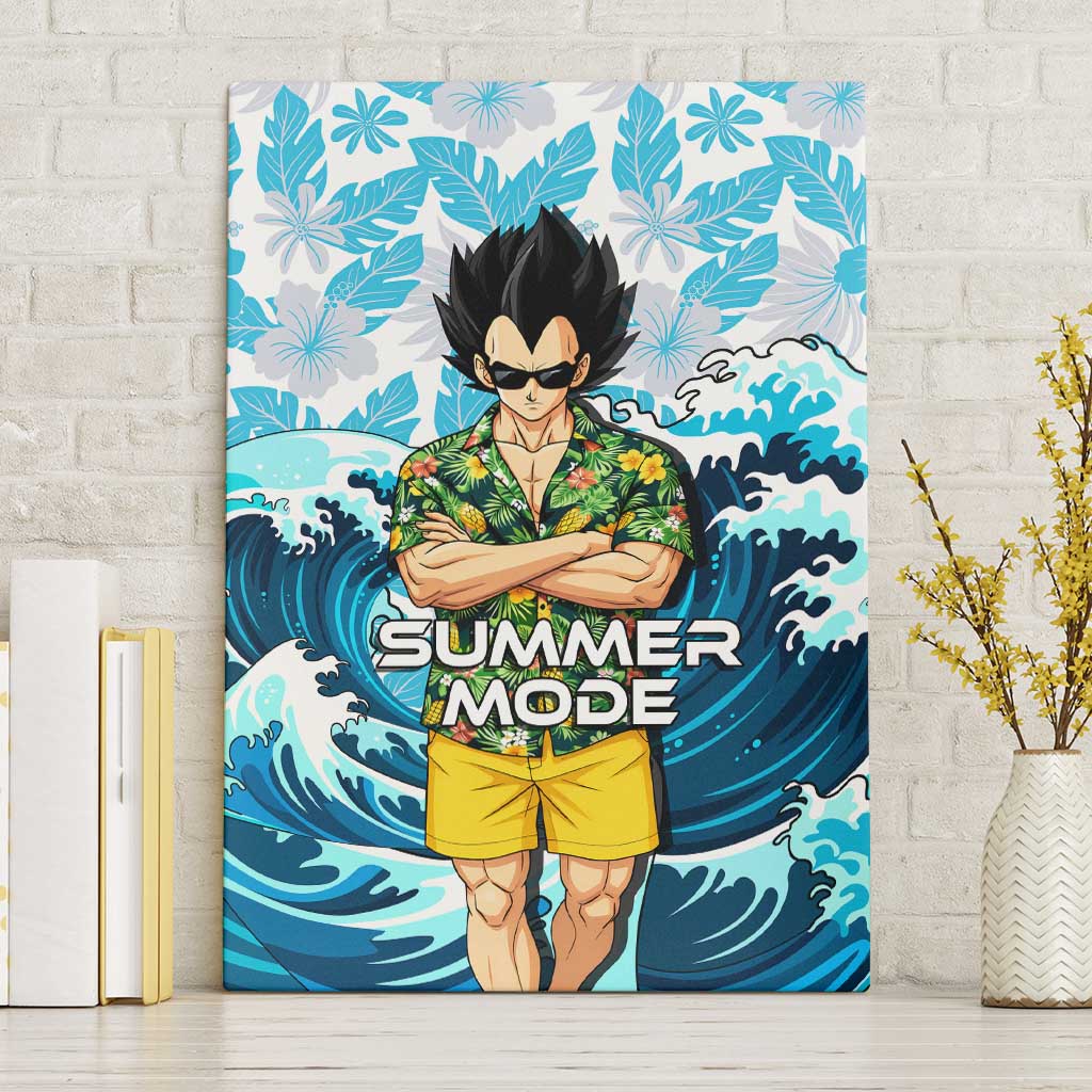 Vegeta Dragon Ball Summer Theme Canvas Wall Art with Hawaiian Shirt Sunglasses Shenron and Ocean Wave Background - The Mazicc