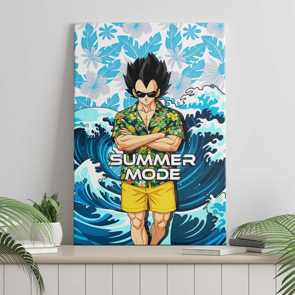Vegeta Dragon Ball Summer Theme Canvas Wall Art with Hawaiian Shirt Sunglasses Shenron and Ocean Wave Background - The Mazicc