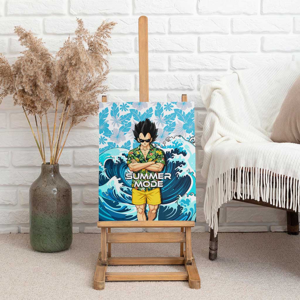 Vegeta Dragon Ball Summer Theme Canvas Wall Art with Hawaiian Shirt Sunglasses Shenron and Ocean Wave Background - The Mazicc