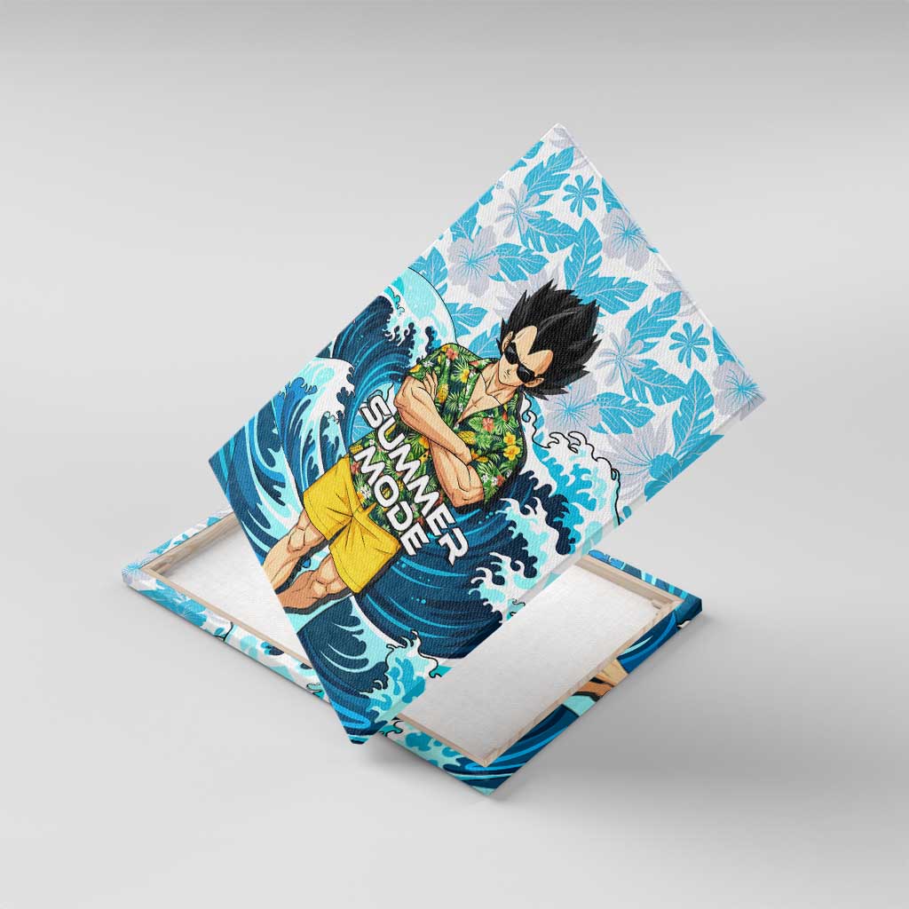 Vegeta Dragon Ball Summer Theme Canvas Wall Art with Hawaiian Shirt Sunglasses Shenron and Ocean Wave Background - The Mazicc