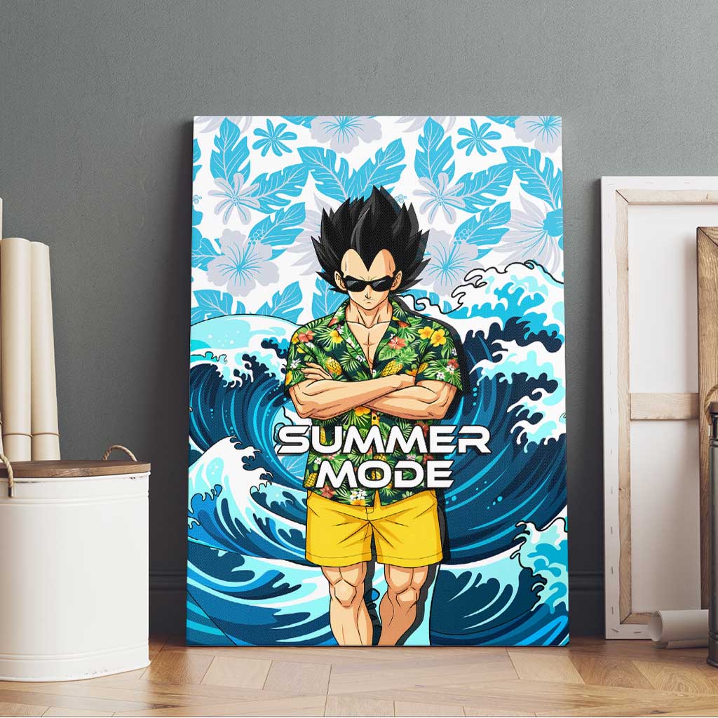 Vegeta Dragon Ball Summer Theme Canvas Wall Art with Hawaiian Shirt Sunglasses Shenron and Ocean Wave Background - The Mazicc