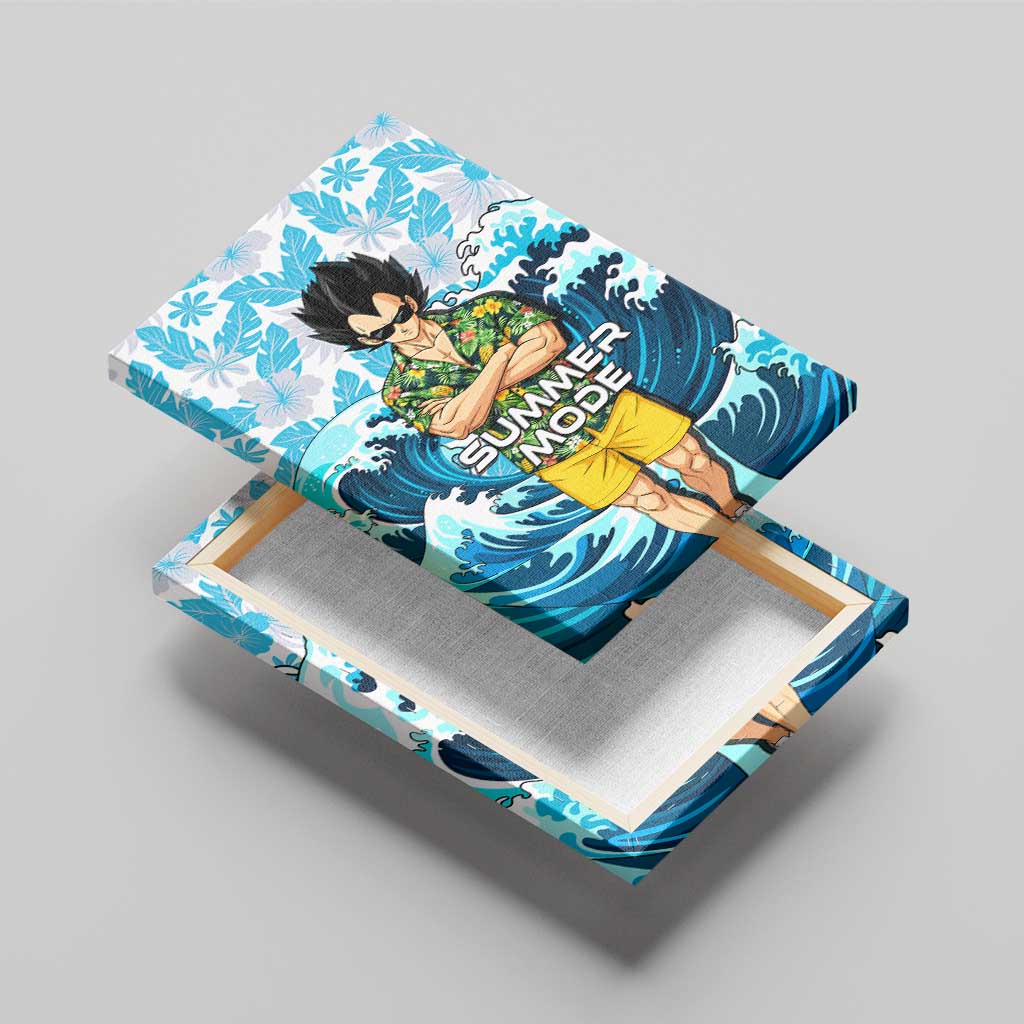 Vegeta Dragon Ball Summer Theme Canvas Wall Art with Hawaiian Shirt Sunglasses Shenron and Ocean Wave Background - The Mazicc