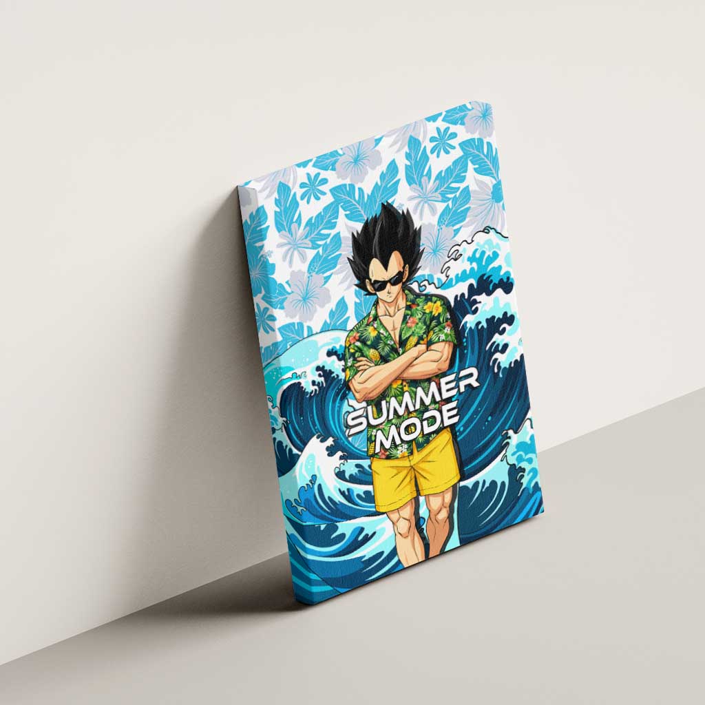 Vegeta Dragon Ball Summer Theme Canvas Wall Art with Hawaiian Shirt Sunglasses Shenron and Ocean Wave Background - The Mazicc