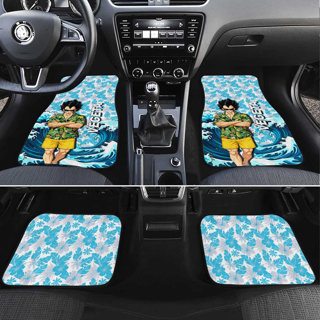 Vegeta Dragon Ball Summer Theme Car Mats with Hawaiian Shirt Sunglasses Shenron and Ocean Wave Background - The Mazicc