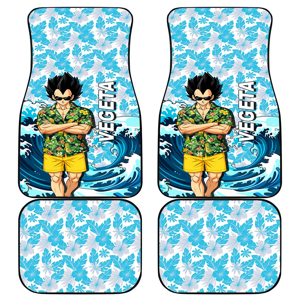 Vegeta Dragon Ball Summer Theme Car Mats with Hawaiian Shirt Sunglasses Shenron and Ocean Wave Background - The Mazicc