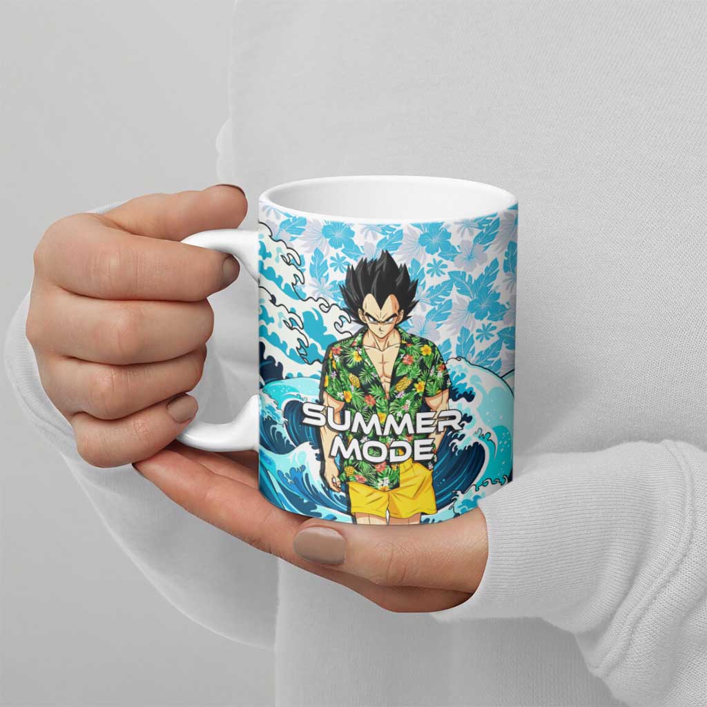 Vegeta Dragon Ball Summer Theme Ceramic Mug with Hawaiian Shirt Sunglasses Shenron and Ocean Wave Background - The Mazicc