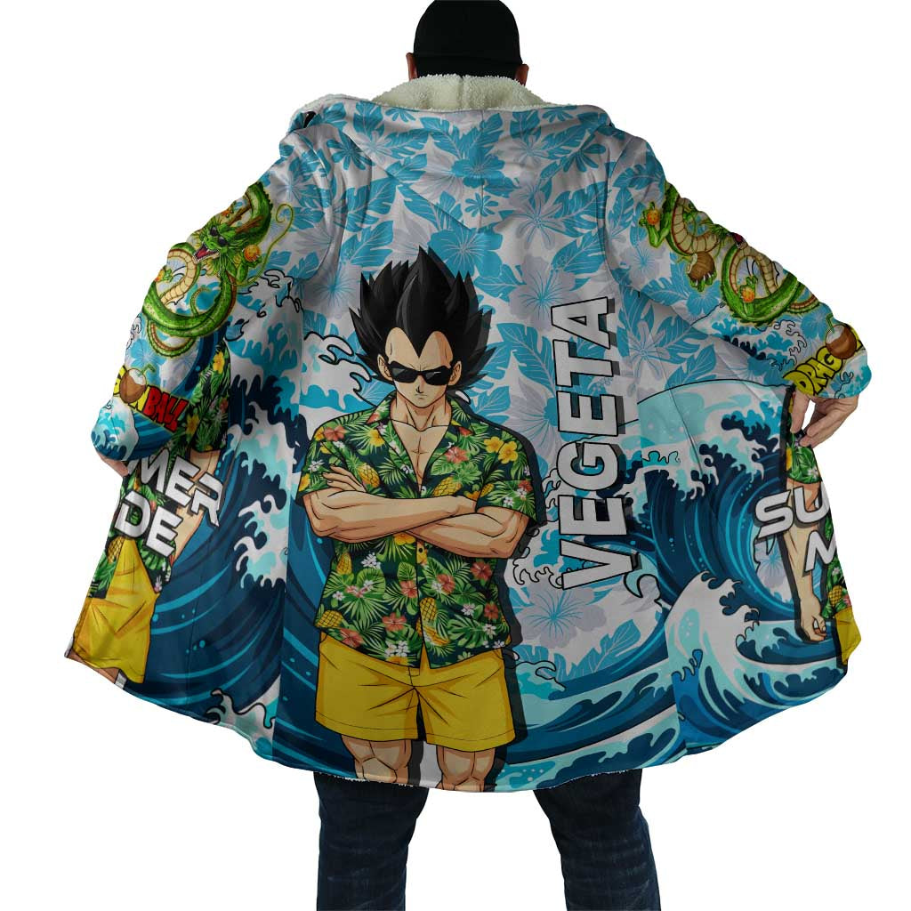 Vegeta Dragon Ball Summer Theme Cloak with Hawaiian Shirt Sunglasses Shenron and Ocean Wave Background - The Mazicc