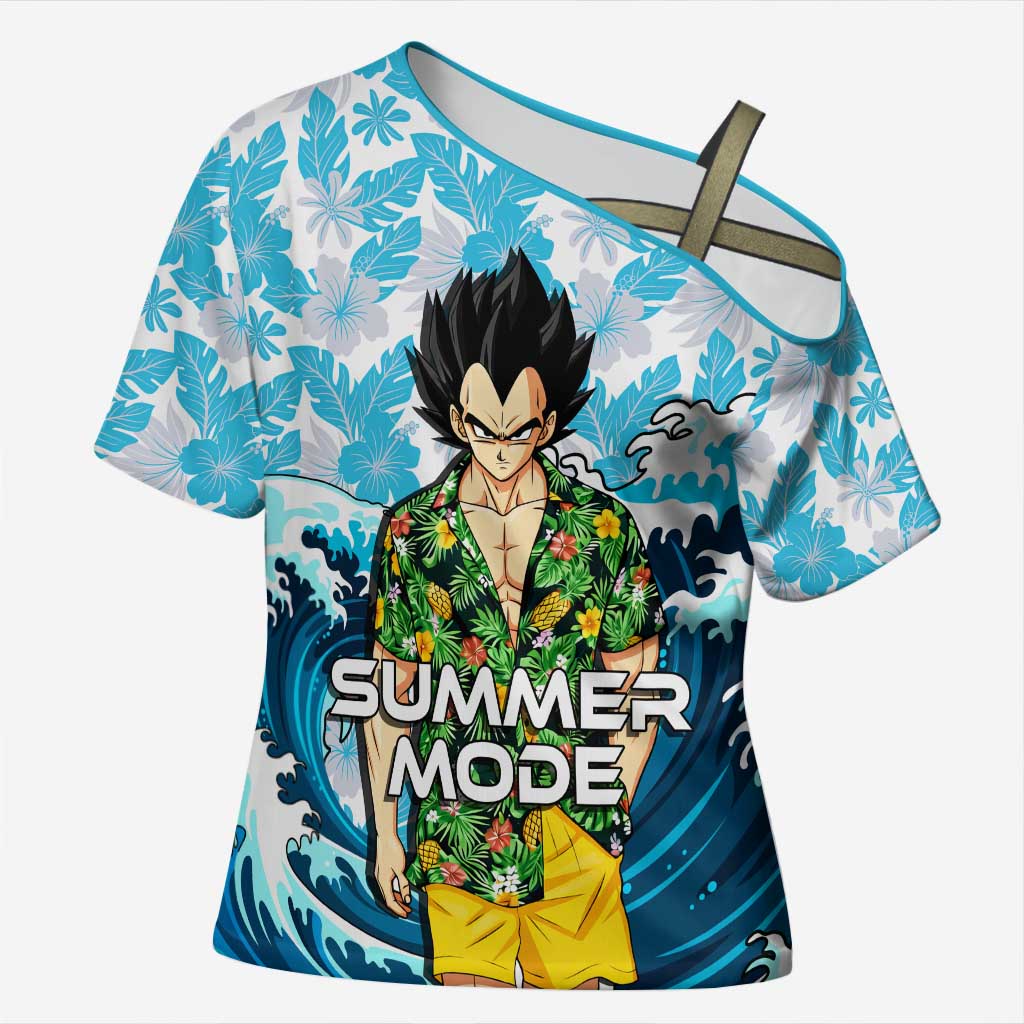 Vegeta Dragon Ball Summer Theme Cross Shoulder Shirt with Hawaiian Shirt Sunglasses Shenron and Ocean Wave Background - The Mazicc