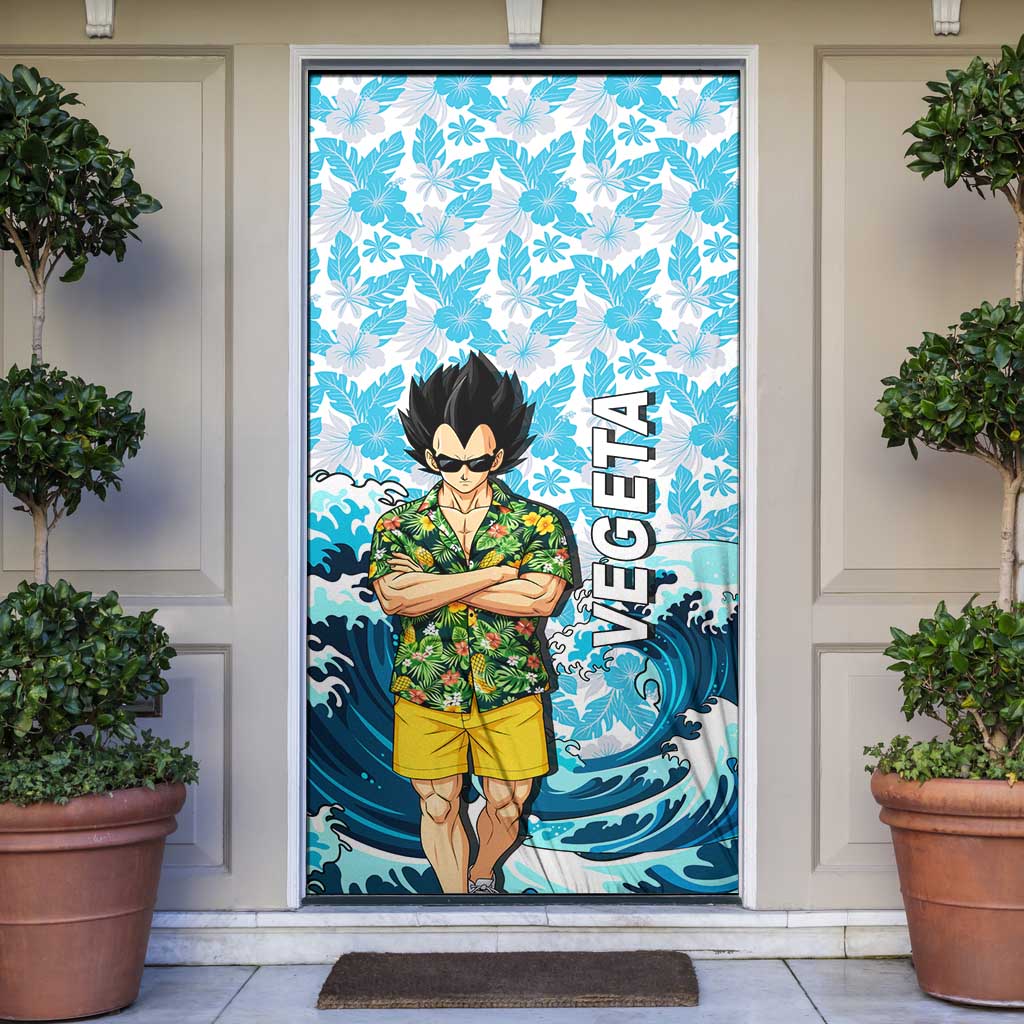 Vegeta Dragon Ball Summer Theme Door Cover with Hawaiian Shirt Sunglasses Shenron and Ocean Wave Background - The Mazicc