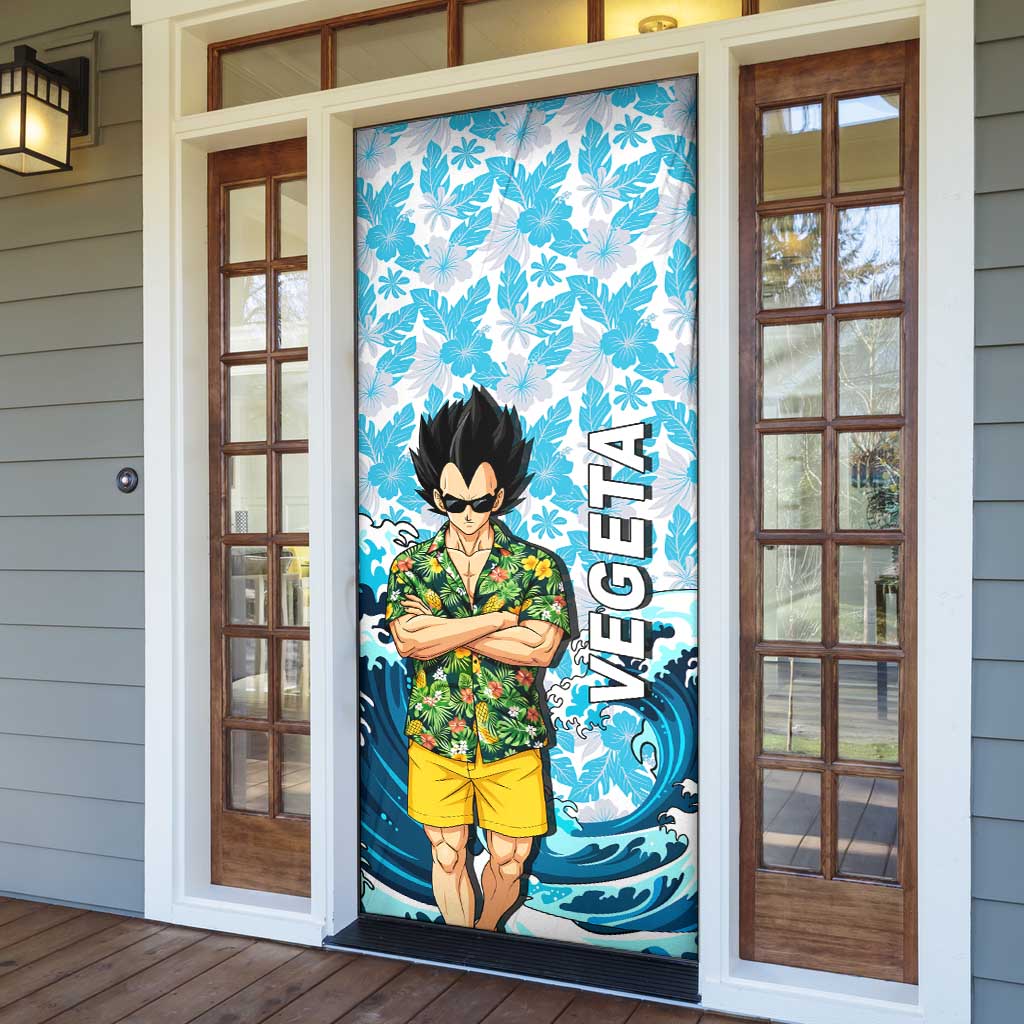 Vegeta Dragon Ball Summer Theme Door Cover with Hawaiian Shirt Sunglasses Shenron and Ocean Wave Background - The Mazicc