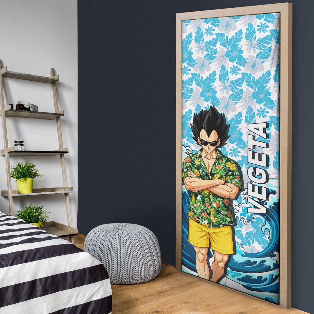 Vegeta Dragon Ball Summer Theme Door Cover with Hawaiian Shirt Sunglasses Shenron and Ocean Wave Background - The Mazicc