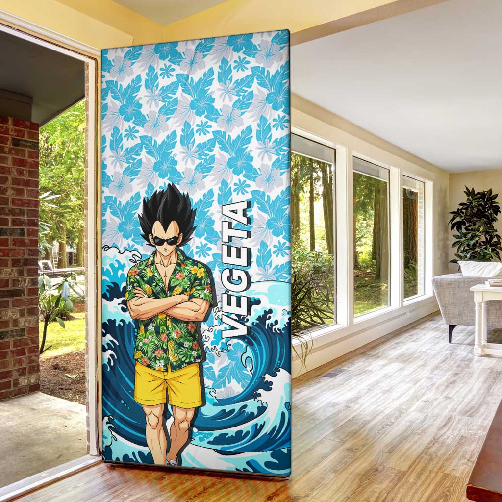 Vegeta Dragon Ball Summer Theme Door Cover with Hawaiian Shirt Sunglasses Shenron and Ocean Wave Background - The Mazicc