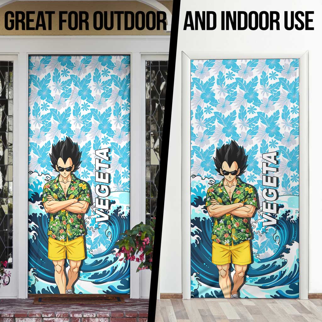 Vegeta Dragon Ball Summer Theme Door Cover with Hawaiian Shirt Sunglasses Shenron and Ocean Wave Background - The Mazicc