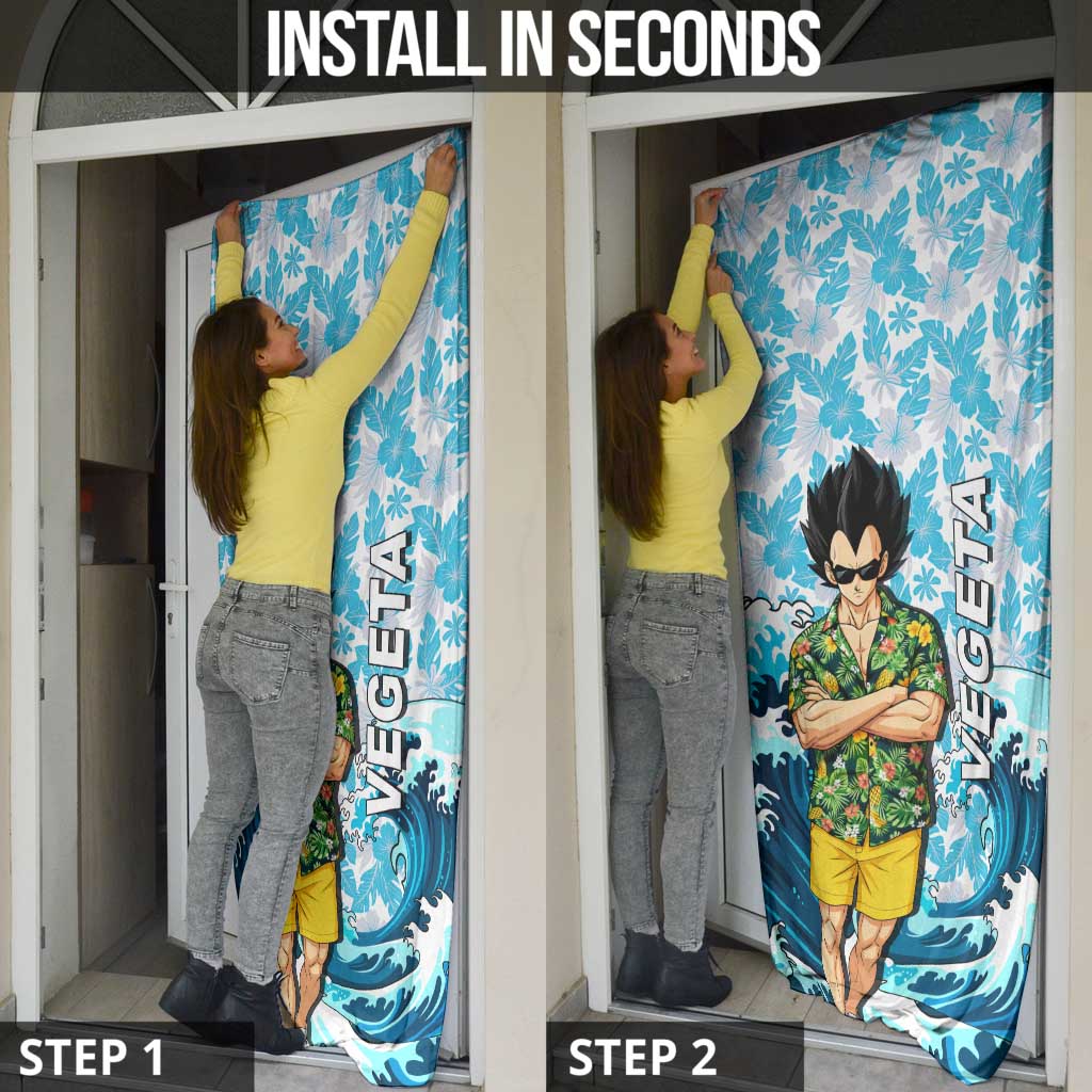 Vegeta Dragon Ball Summer Theme Door Cover with Hawaiian Shirt Sunglasses Shenron and Ocean Wave Background - The Mazicc