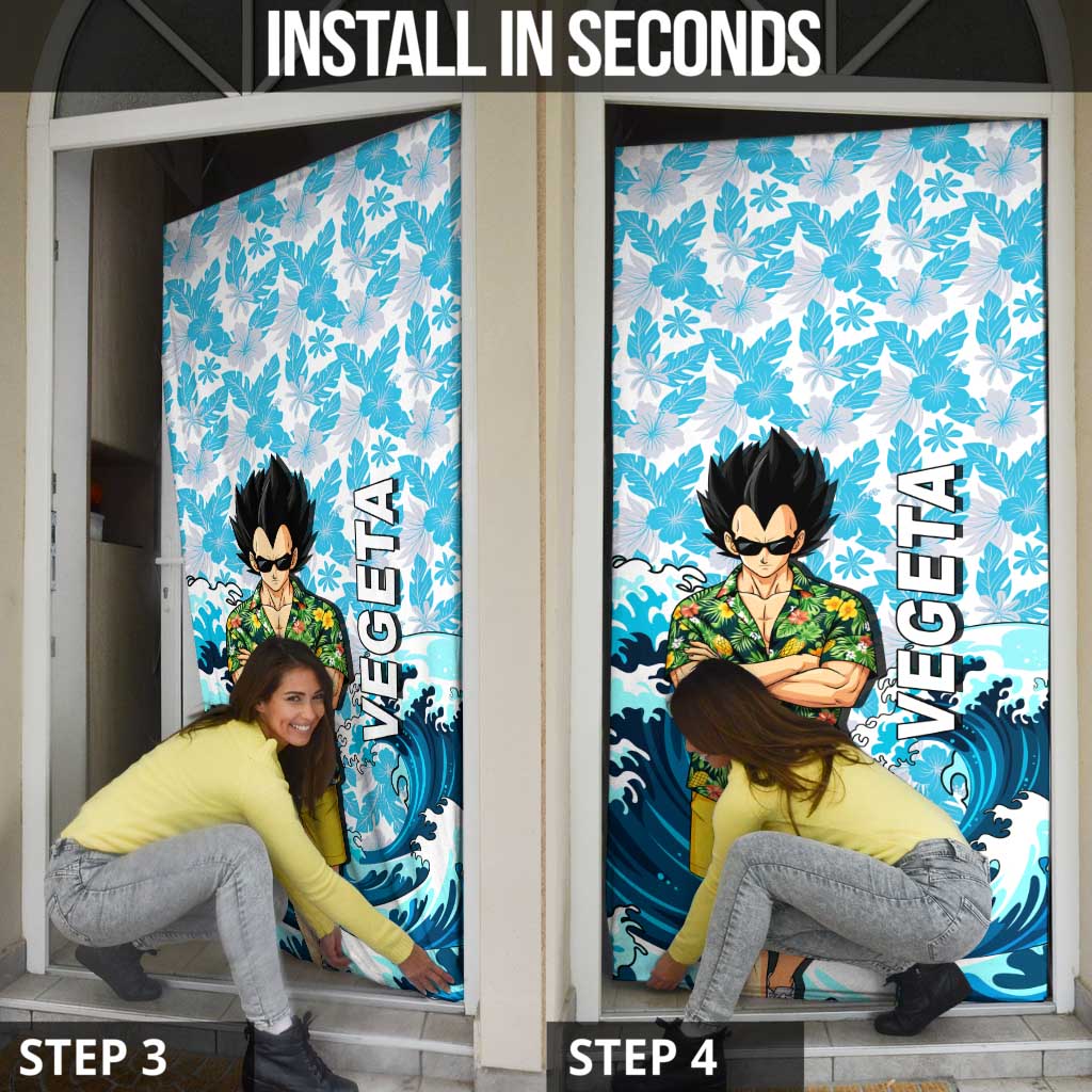 Vegeta Dragon Ball Summer Theme Door Cover with Hawaiian Shirt Sunglasses Shenron and Ocean Wave Background - The Mazicc