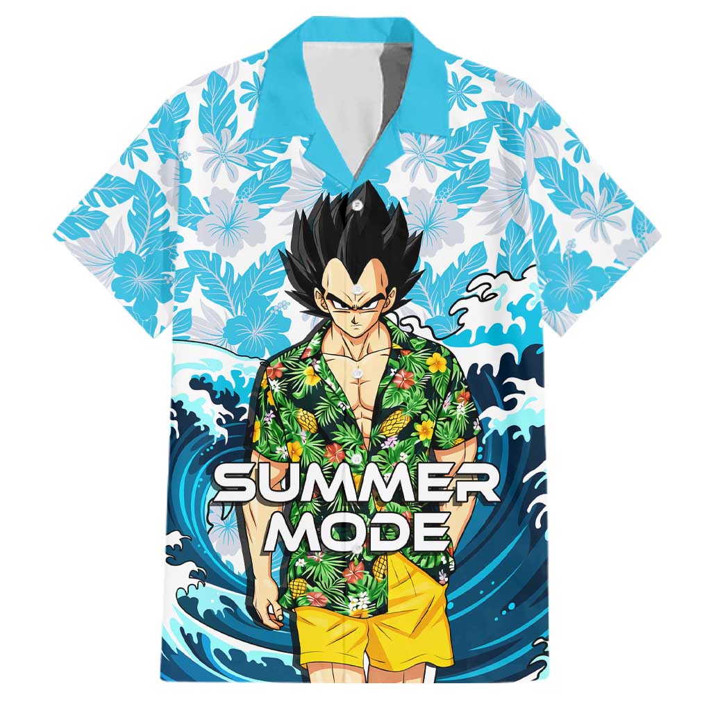 Vegeta Dragon Ball Summer Theme Family Matching Mermaid Dress and Hawaiian Shirt with Hawaiian Shirt Sunglasses Shenron and Ocean Wave Background