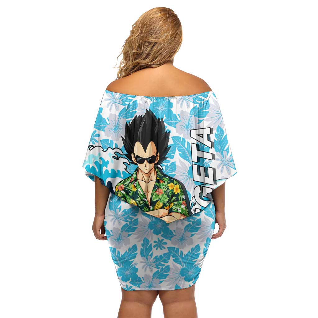 Vegeta Dragon Ball Summer Theme Family Matching Off Shoulder Short Dress and Hawaiian Shirt with Hawaiian Shirt Sunglasses Shenron and Ocean Wave Background