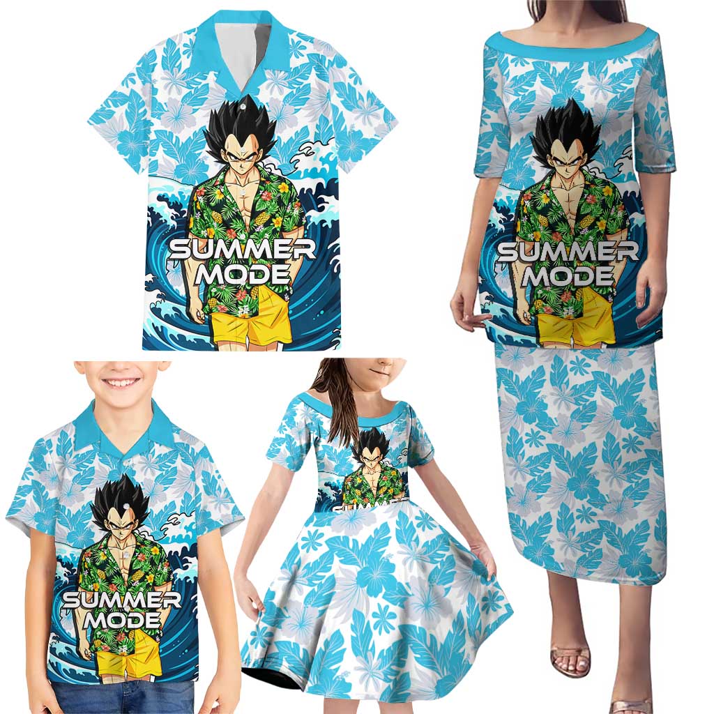 Vegeta Dragon Ball Summer Theme Family Matching Puletasi and Hawaiian Shirt with Hawaiian Shirt Sunglasses Shenron and Ocean Wave Background
