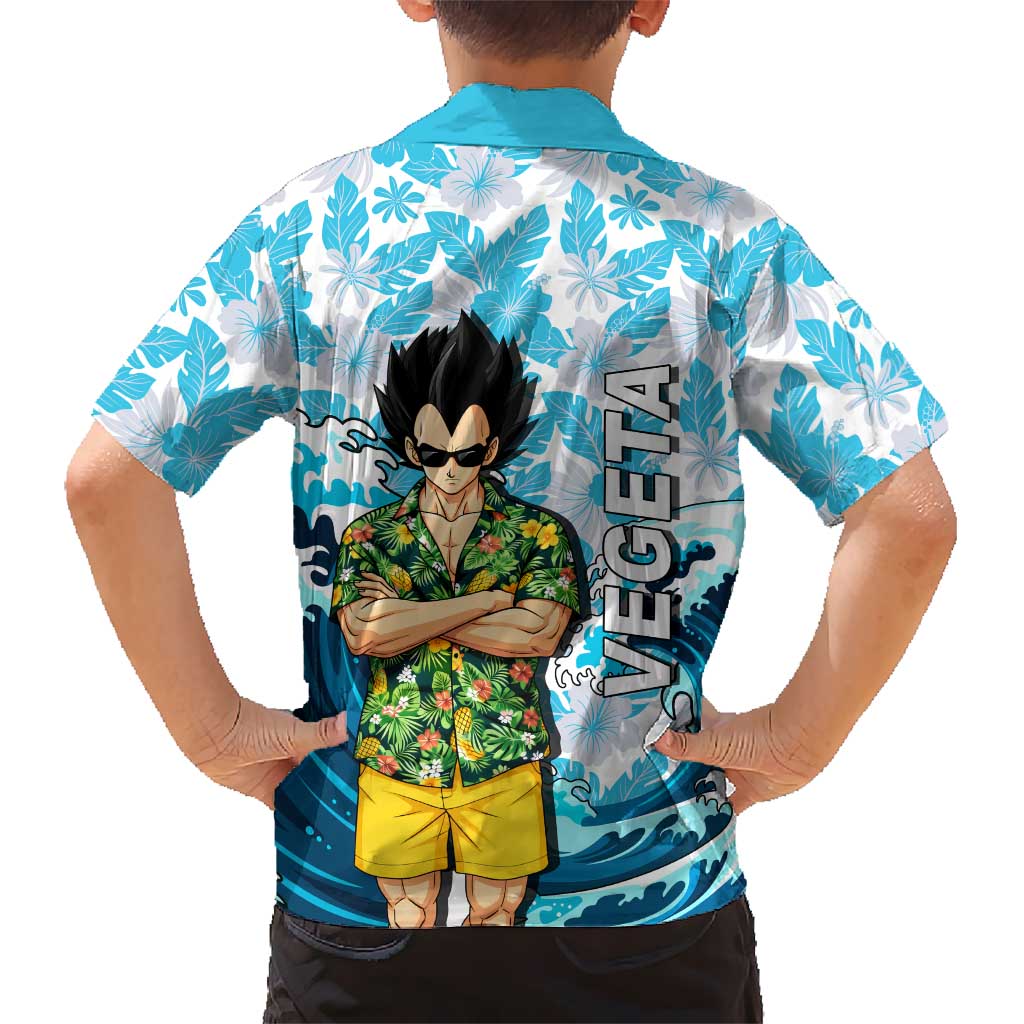 Vegeta Dragon Ball Summer Theme Family Matching Puletasi and Hawaiian Shirt with Hawaiian Shirt Sunglasses Shenron and Ocean Wave Background
