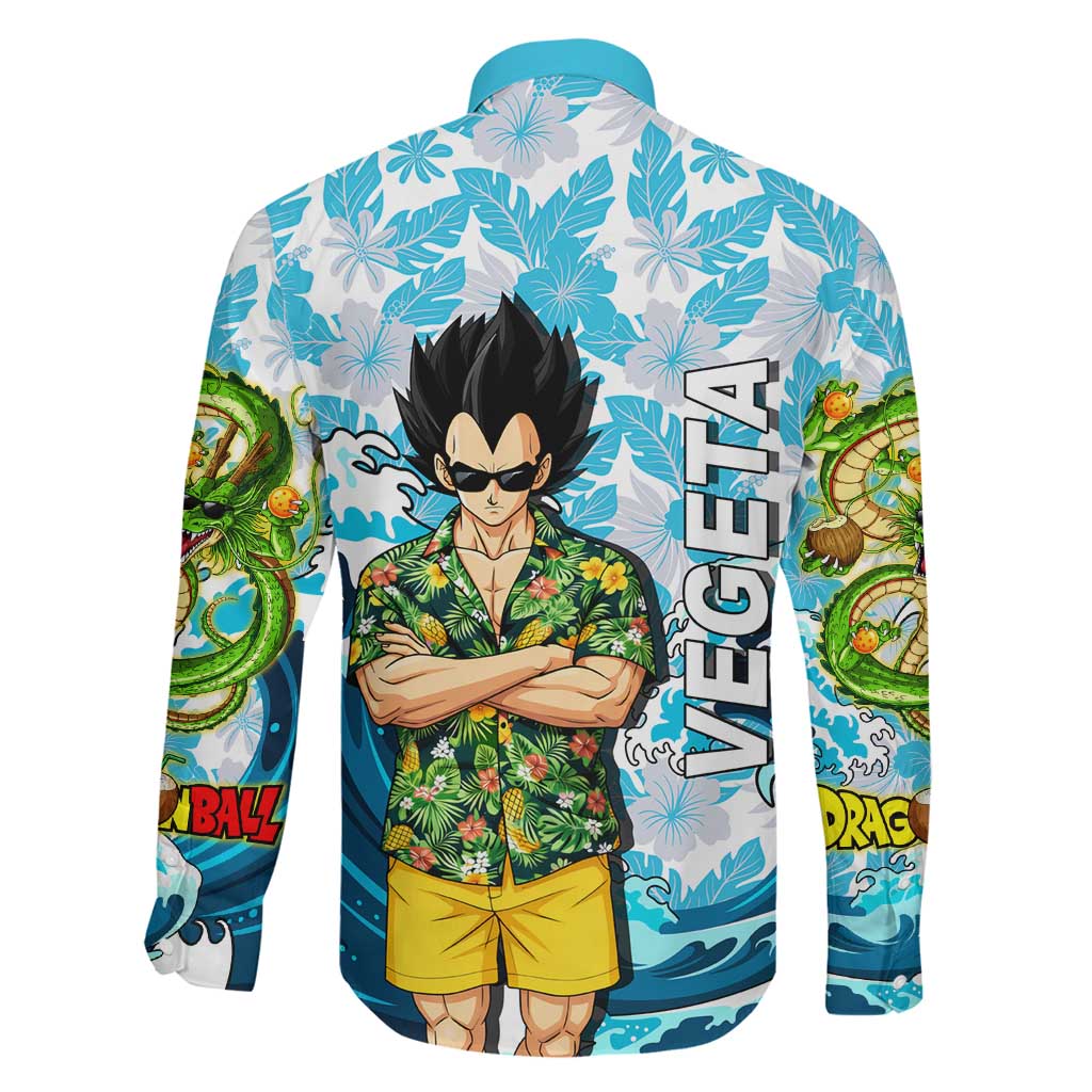 Vegeta Dragon Ball Summer Theme Family Matching Puletasi and Hawaiian Shirt with Hawaiian Shirt Sunglasses Shenron and Ocean Wave Background