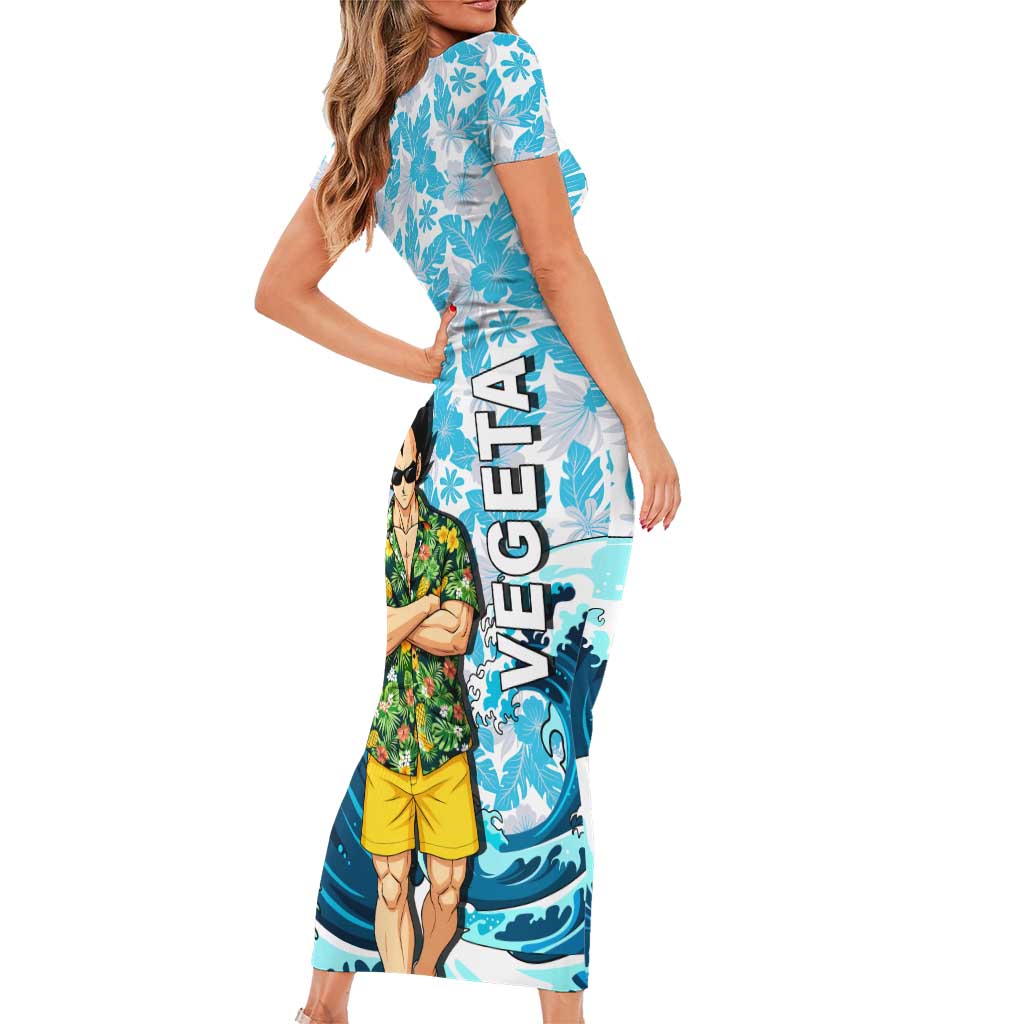 Vegeta Dragon Ball Summer Theme Family Matching Short Sleeve Bodycon Dress and Hawaiian Shirt with Hawaiian Shirt Sunglasses Shenron and Ocean Wave Background