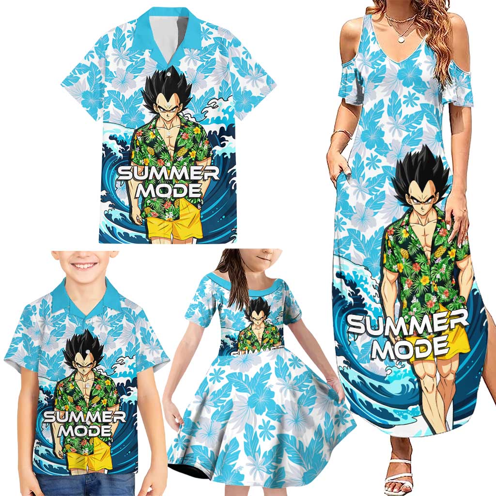 Vegeta Dragon Ball Summer Theme Family Matching Summer Maxi Dress and Hawaiian Shirt with Hawaiian Shirt Sunglasses Shenron and Ocean Wave Background