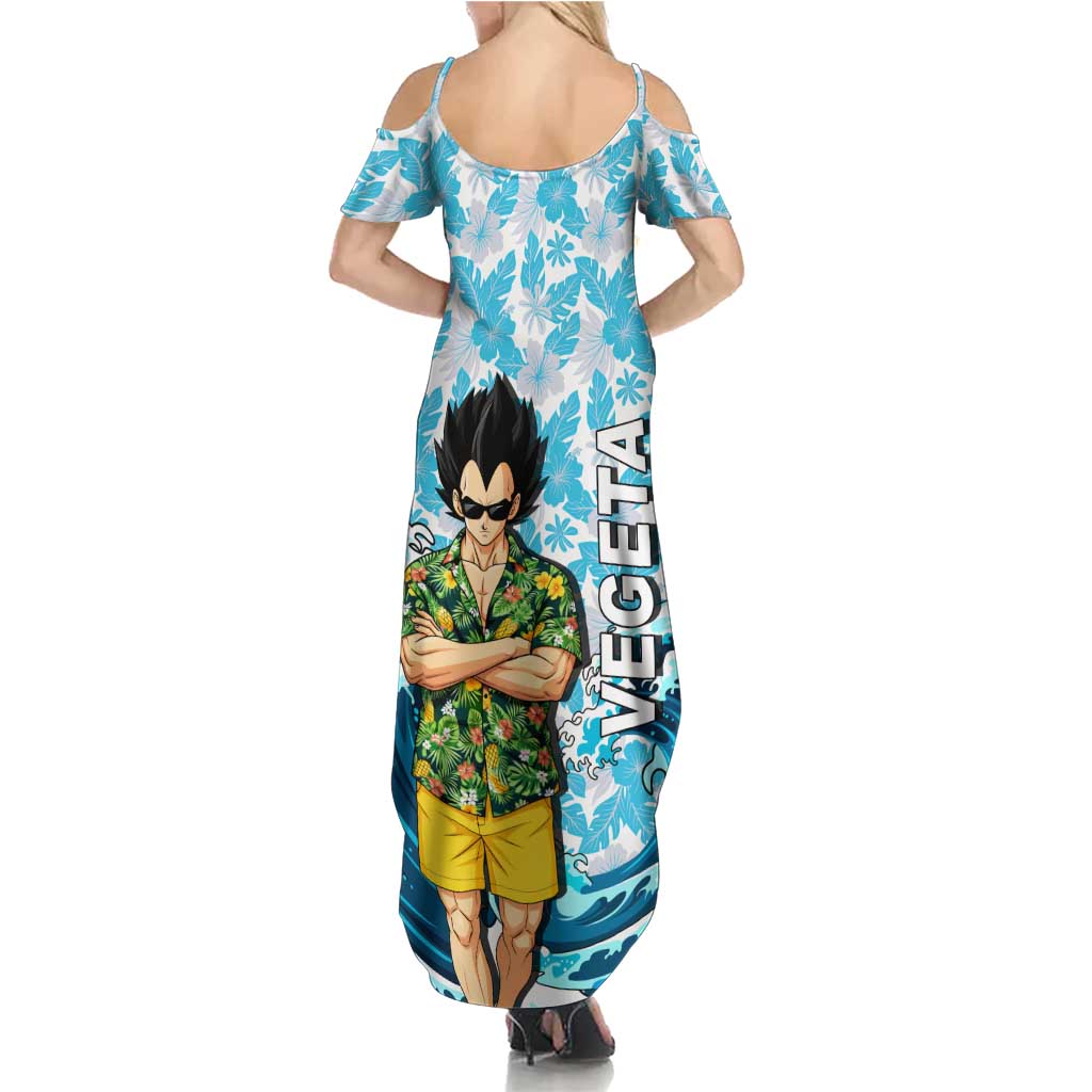 Vegeta Dragon Ball Summer Theme Family Matching Summer Maxi Dress and Hawaiian Shirt with Hawaiian Shirt Sunglasses Shenron and Ocean Wave Background